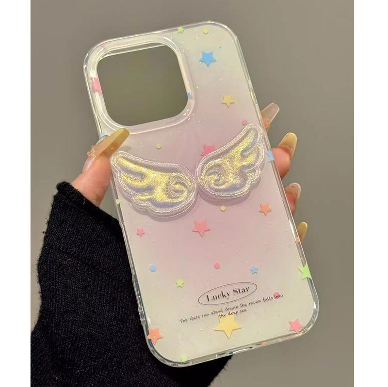 For Samsung Galaxy 20 Ultra 9 S25 S24 Plus S23 S22 S21 S20 FE S10 Chic 3D Laser Wing Lucky Star White Acrylic Phone Case