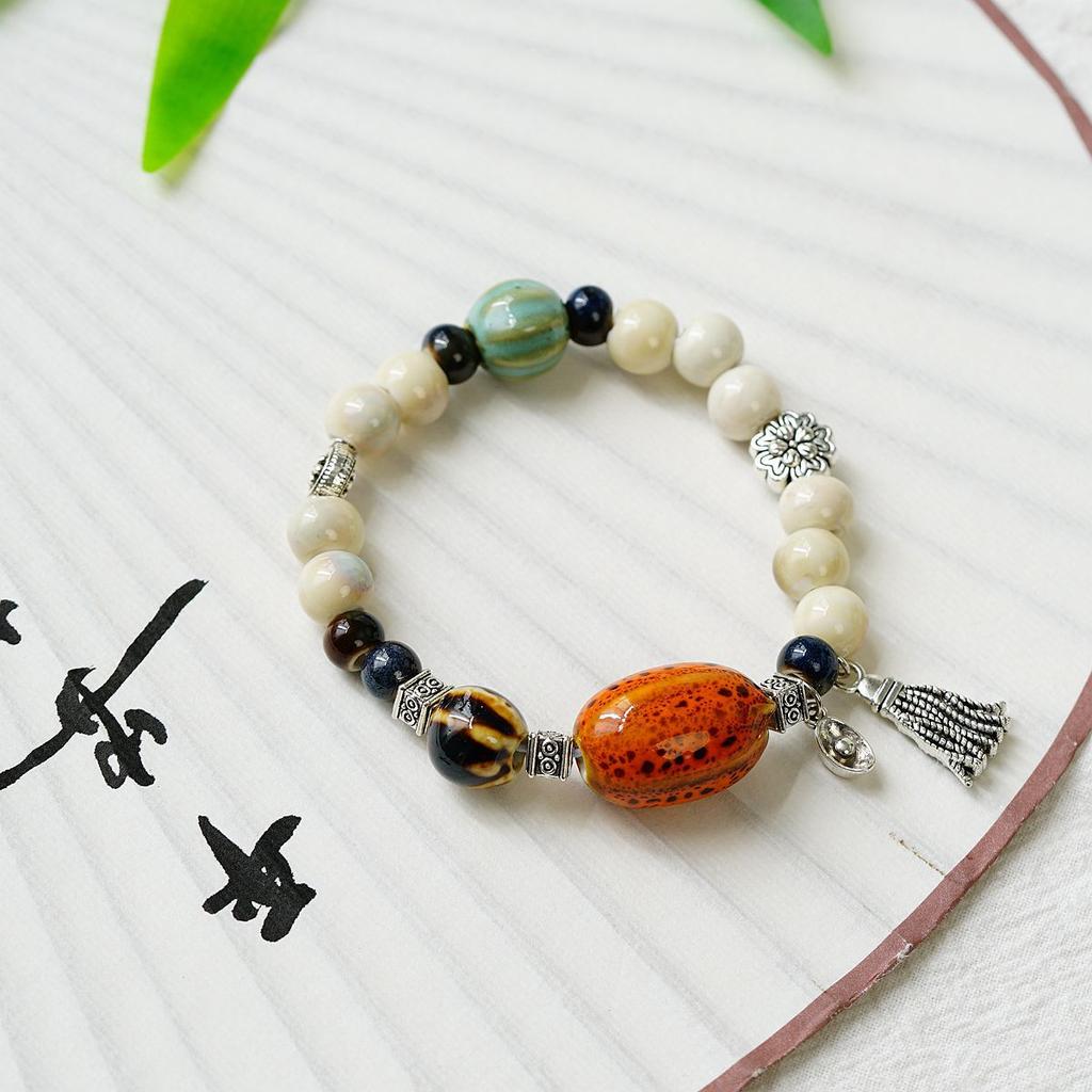 Literary Bracelet Maillard Color Jingdezhen Ceramic Bracelet Female Gift Student National Style Creative National Style Accessories