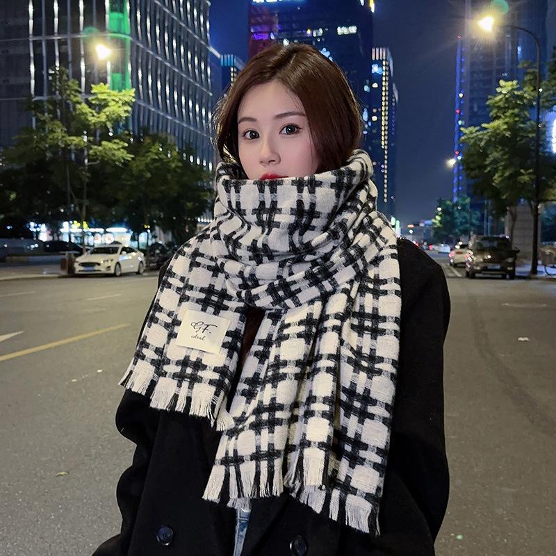 Autumn and Winter Scarves Women's Winter High-end Scarves Thickened and Warm Tonglu Imitation Cashmere Plaid Scarves