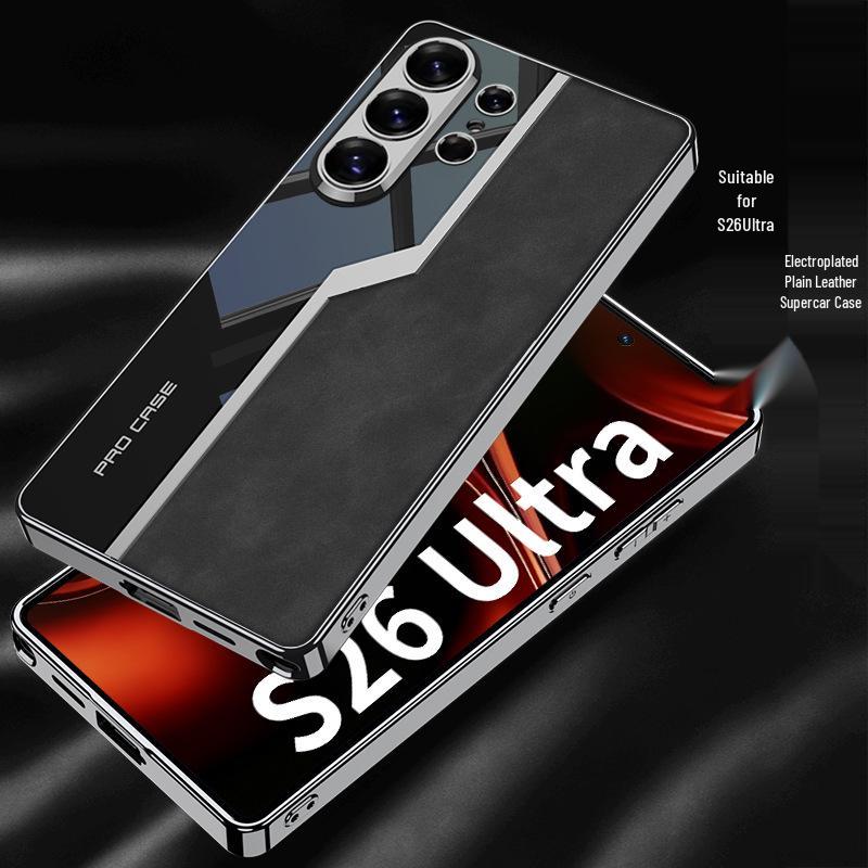 Fashionable Cross-Border S26 Ultra Samsung Phone Case with Precision-Hole Electroplated Frame and Plain Leather