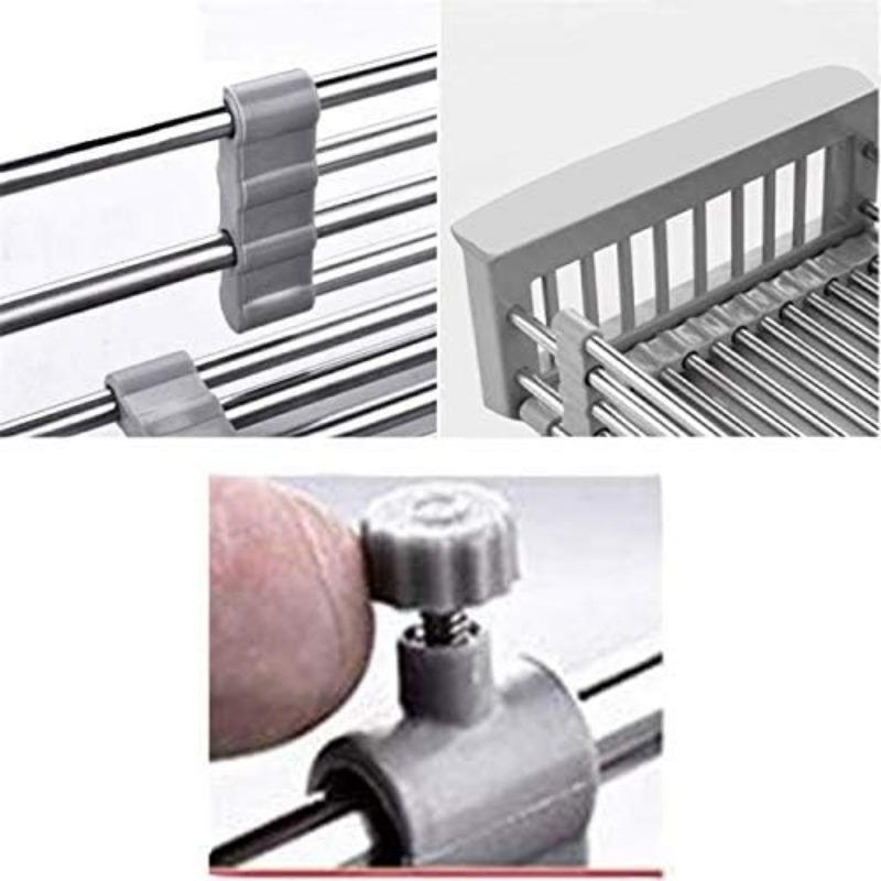 Stainless Steel Kitchen Drying Rack, Extendable Drainage Basket with Adjustable Armrests, Sink and Dish Drying Rack