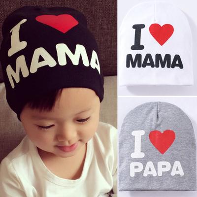I Love Mama/Papa Letter Print Baby Boy Girl Beanie Cap Elastic Outdoor Skull Hat