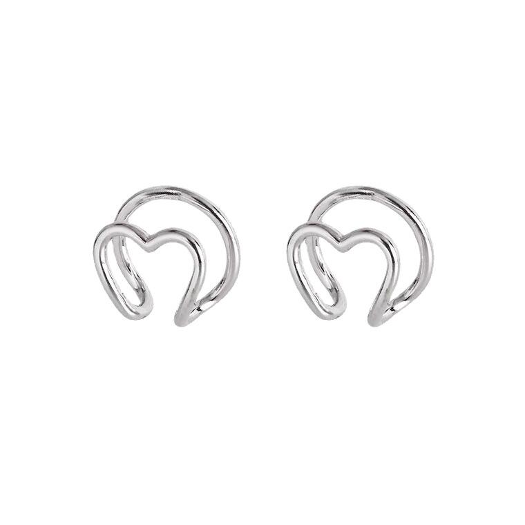 Cercei la modă cu clips, cu formă geometrică dublă și inimă, pentru femei - Stil rece, fără piercing