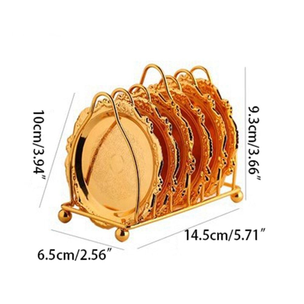 7 Pcs/set Zinc Zinc Zinc Alloy European Decor Racks Carved Metal Cake Tray Patterned Cup Mat  Fruit Tray
