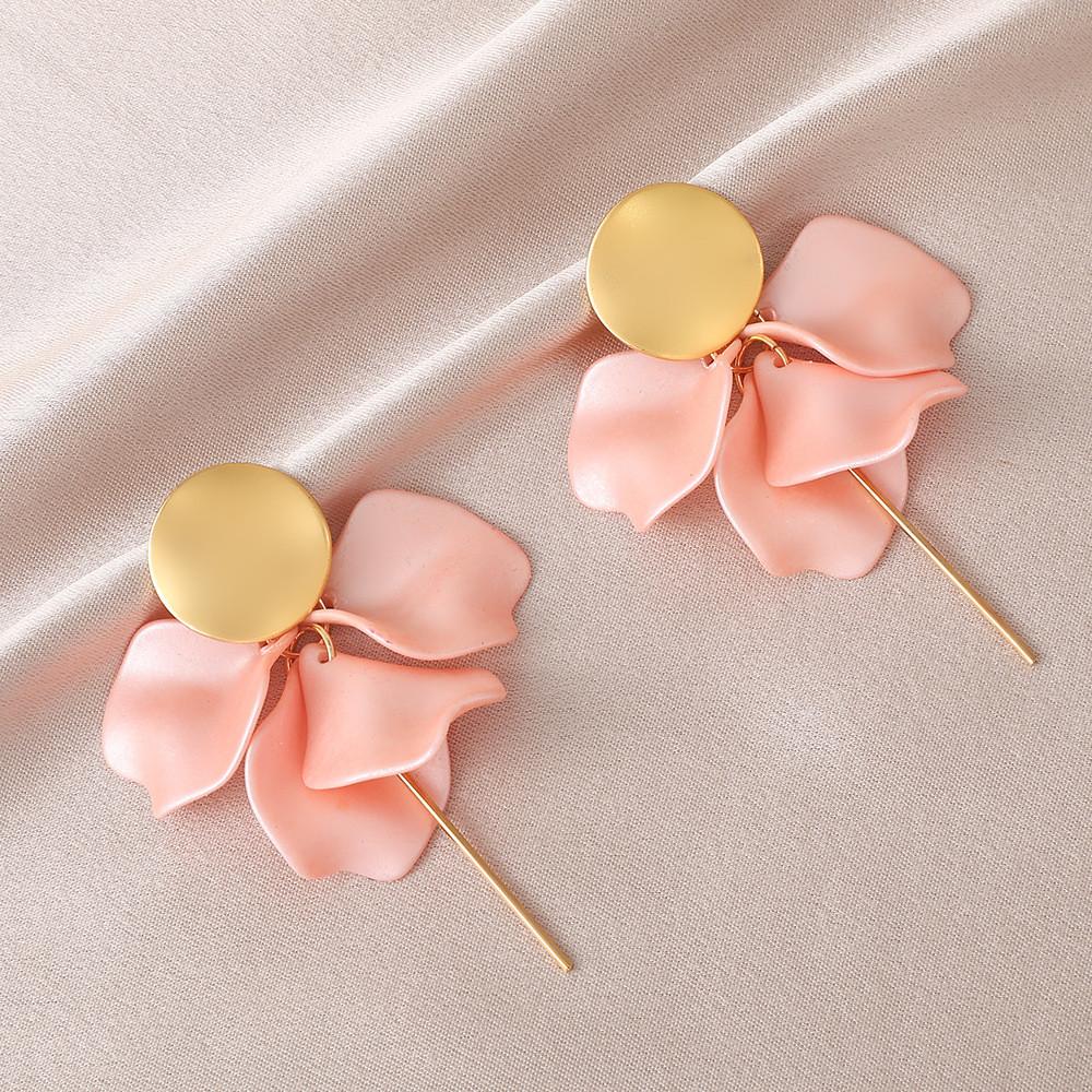 Pinkdudu Resin Petals Long Tassel Drop Earrings Pearl Luster Flower Stud Earrings PD2383