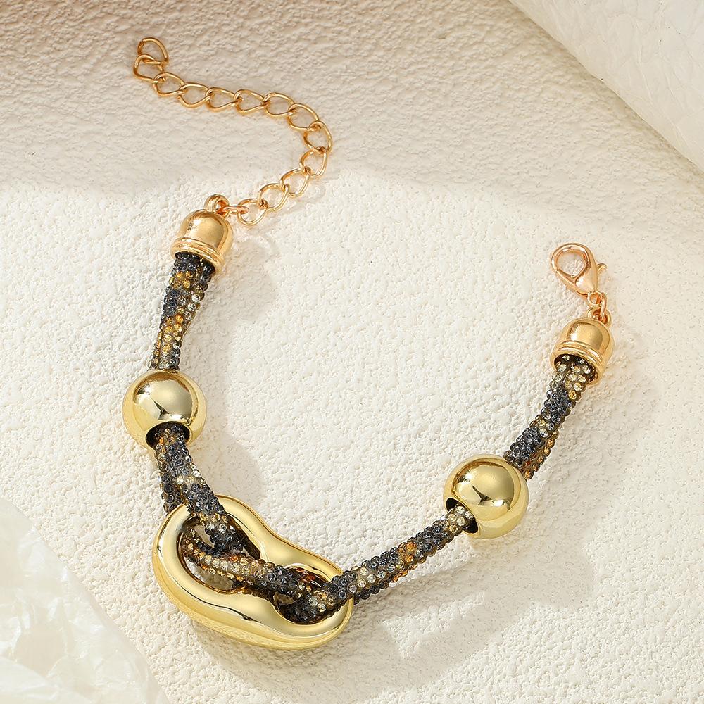 Rhinestone Love Irregular Multi-Layer Collarbone Chain Bracelet, Leopard Print High-End Metal Style Fashion Jewelry Women