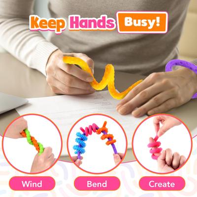 6Pcs Silicone Sensory Stick Toy Stress Relief Textured Rod Fidget Toy Portable Travel Kids Teens Adults Bendable Calming Colorful Pole Toy
