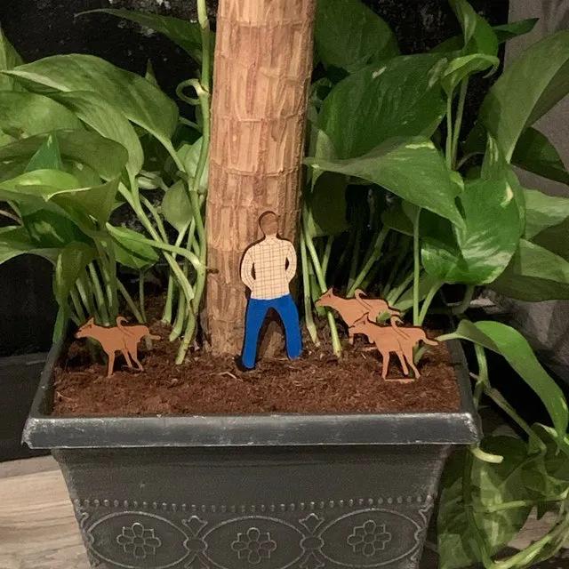 Potted Wooden Mini Insert Plaque Family Patio Home Planter Decoration