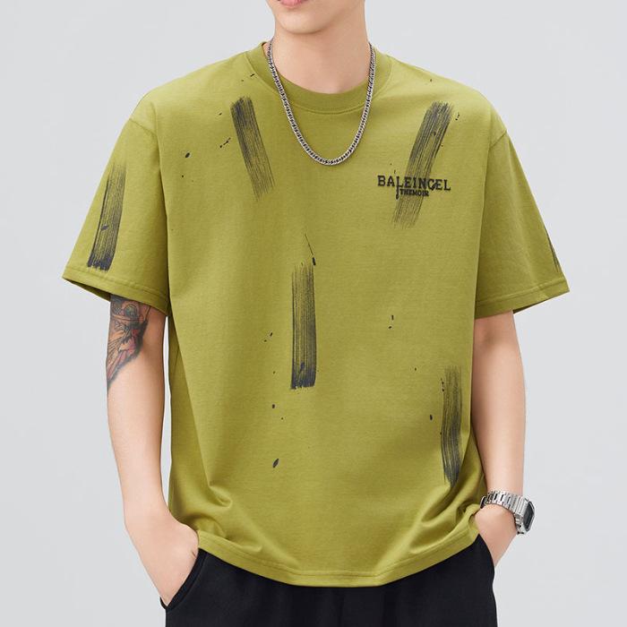 Mens Latest Summer Relaxed Fit Round Neck Short-sleeved T-shirt Thin Printed Short T-shirt