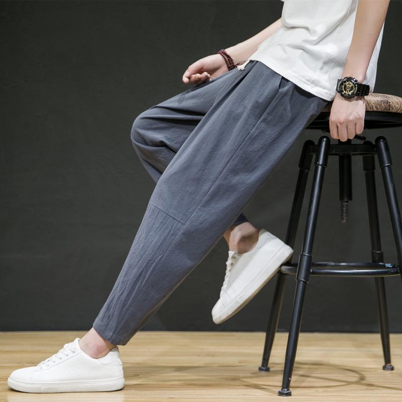 מכנסי הארם קיציים רפויים רחבים מכותנה פשתן לגברים