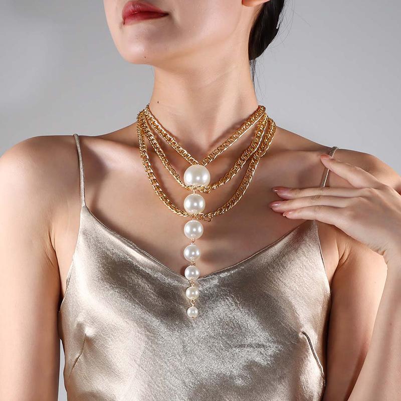 Fashionable Simple Trendy Elegant Pearl Chain Retro Necklace For Women