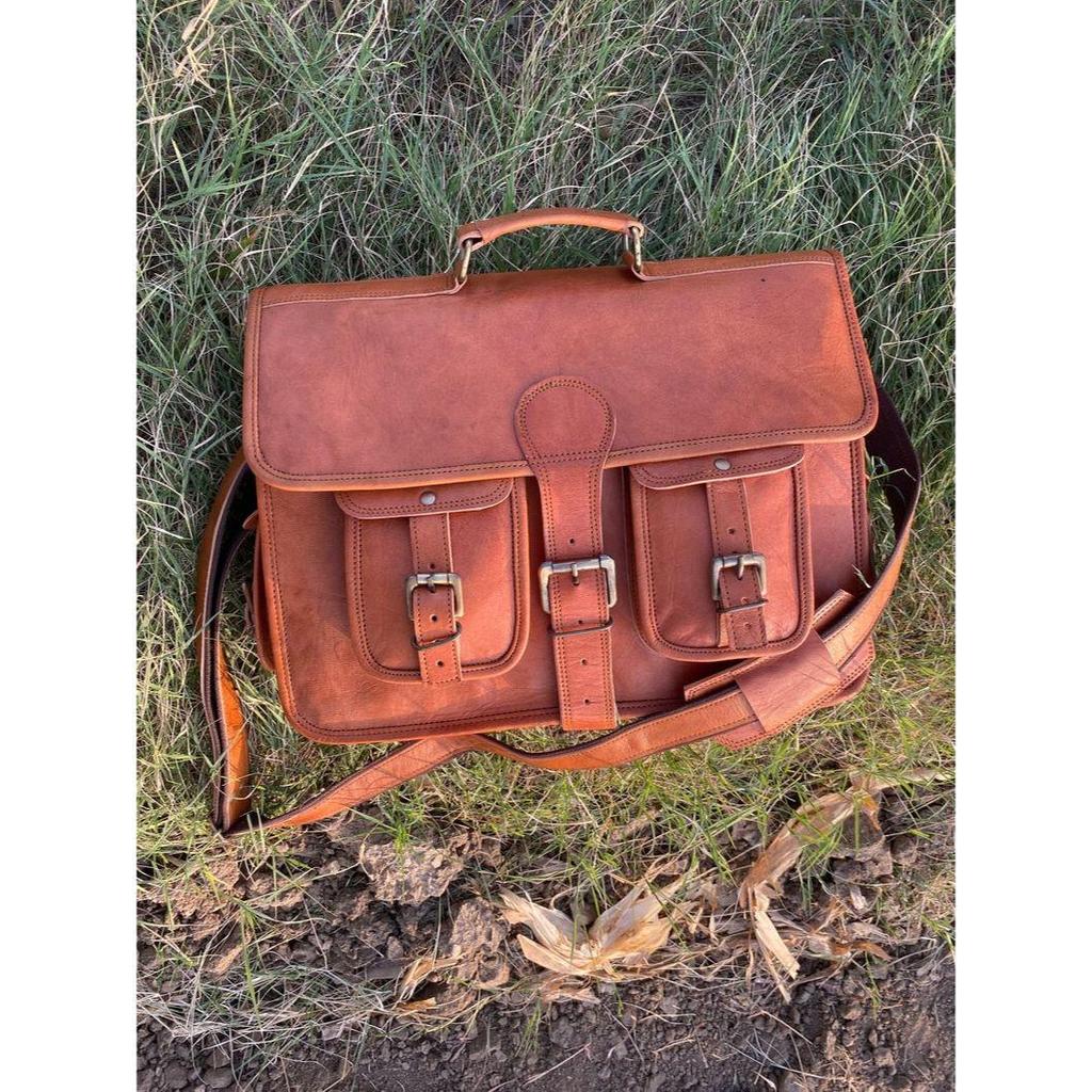 Handmade Leather Messenger Bag: Laptop Briefcase, Crossbody Satchel