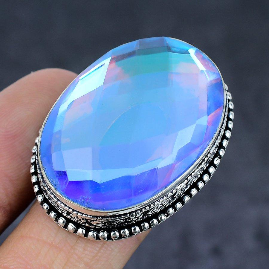 Purple Mystic Topaz Gemstone 925 Sterling Silver Jewelry Ring Size 8