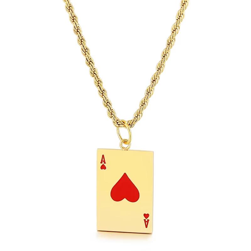 

Men s Hip Hop Poker Card Pendant Necklace Bling Rhinestone Playing Card Chain Stainless Steel Streetwear Jewelry for Party Gift 60cm