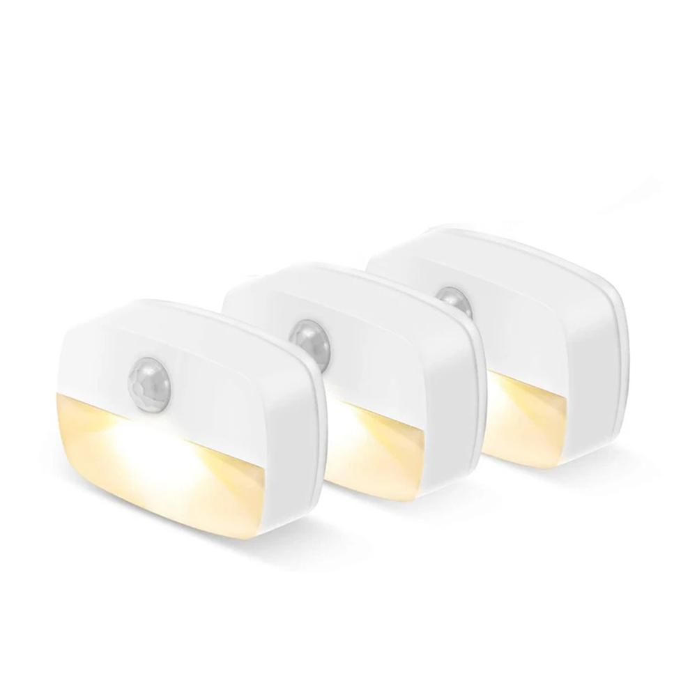 

3 шт. светодиодный ночник с датчиком движения на батарейках типа ААА беспроводной светильник для кухонного шкафа для спальни, шкафа, лестницы, прихожей White