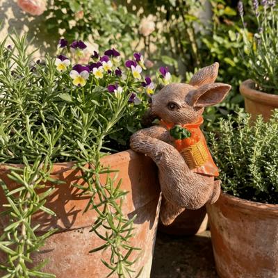 Adorable Climbing Bunny Figurine Resin Bunny Statue Creative Hanging Plant Holder  Outdoor