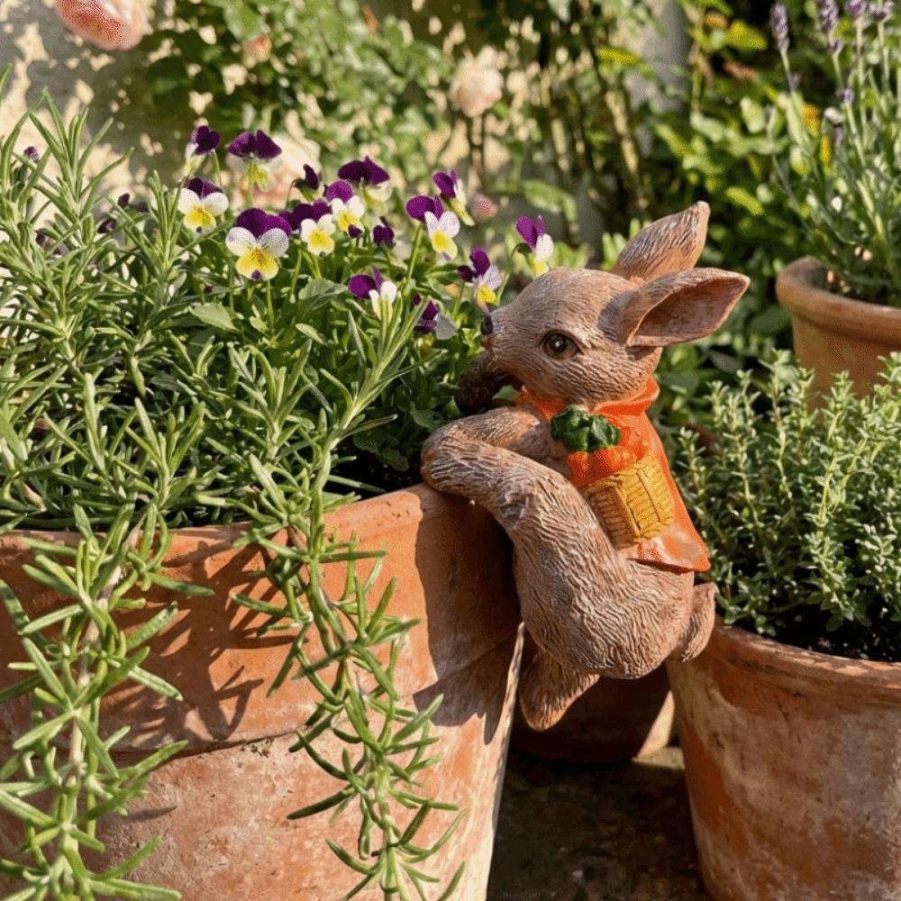 Adorable Rabbit Flower Pot Hanger Resin Bunny Statue Climbing Bunny Figurine  Lawn Patio