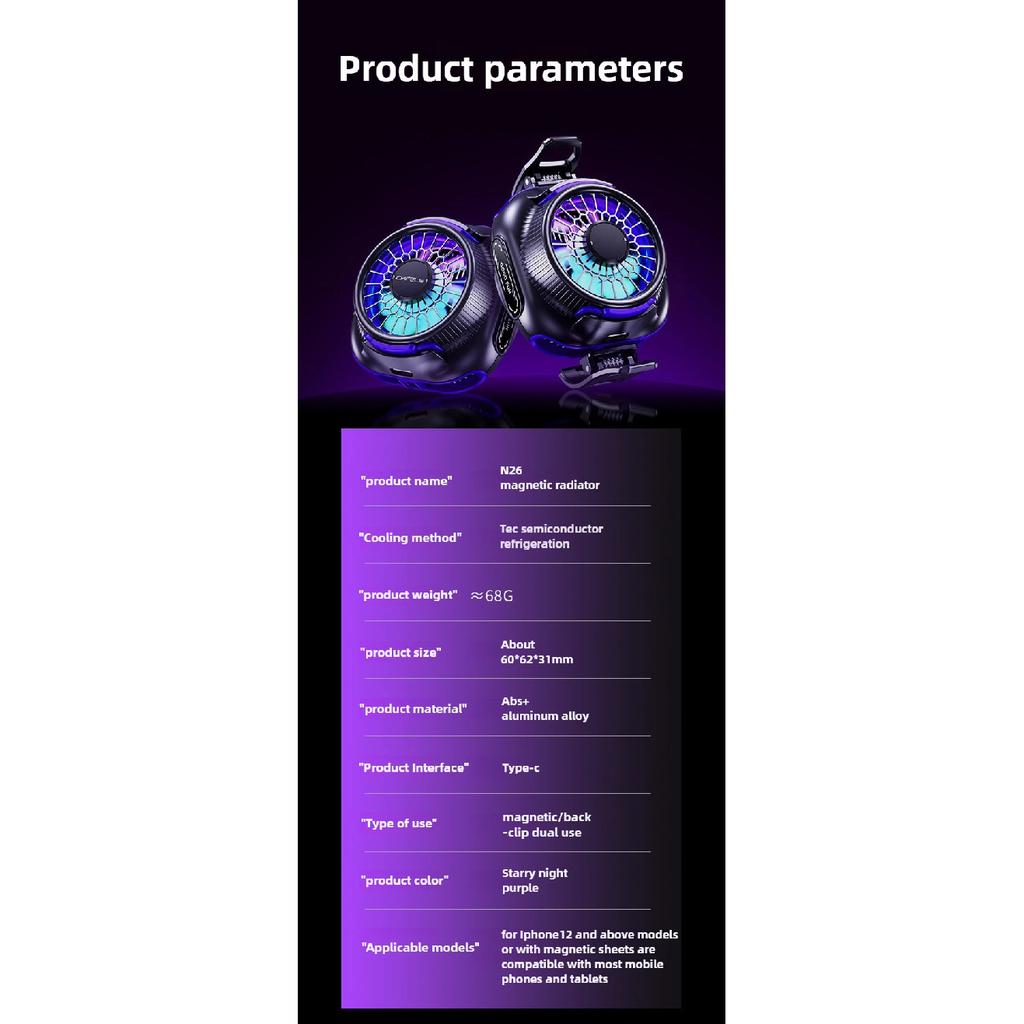 N26 NOVÝ Mobilní Telefon Magnetický Polovodičový Chladící Ventilátor Radiátor Lednice Zadní Klip PUBG Hra Chladič pro IPhone Android