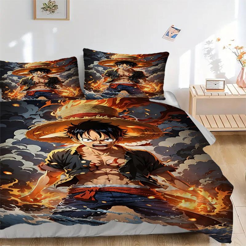 3pcs bedding set ONE PIECE Monkey D. Luffy Includes 1 Comforter + 2 Pillowcases, Without Pillow Inserts, Soft Comfortable,a0909195
