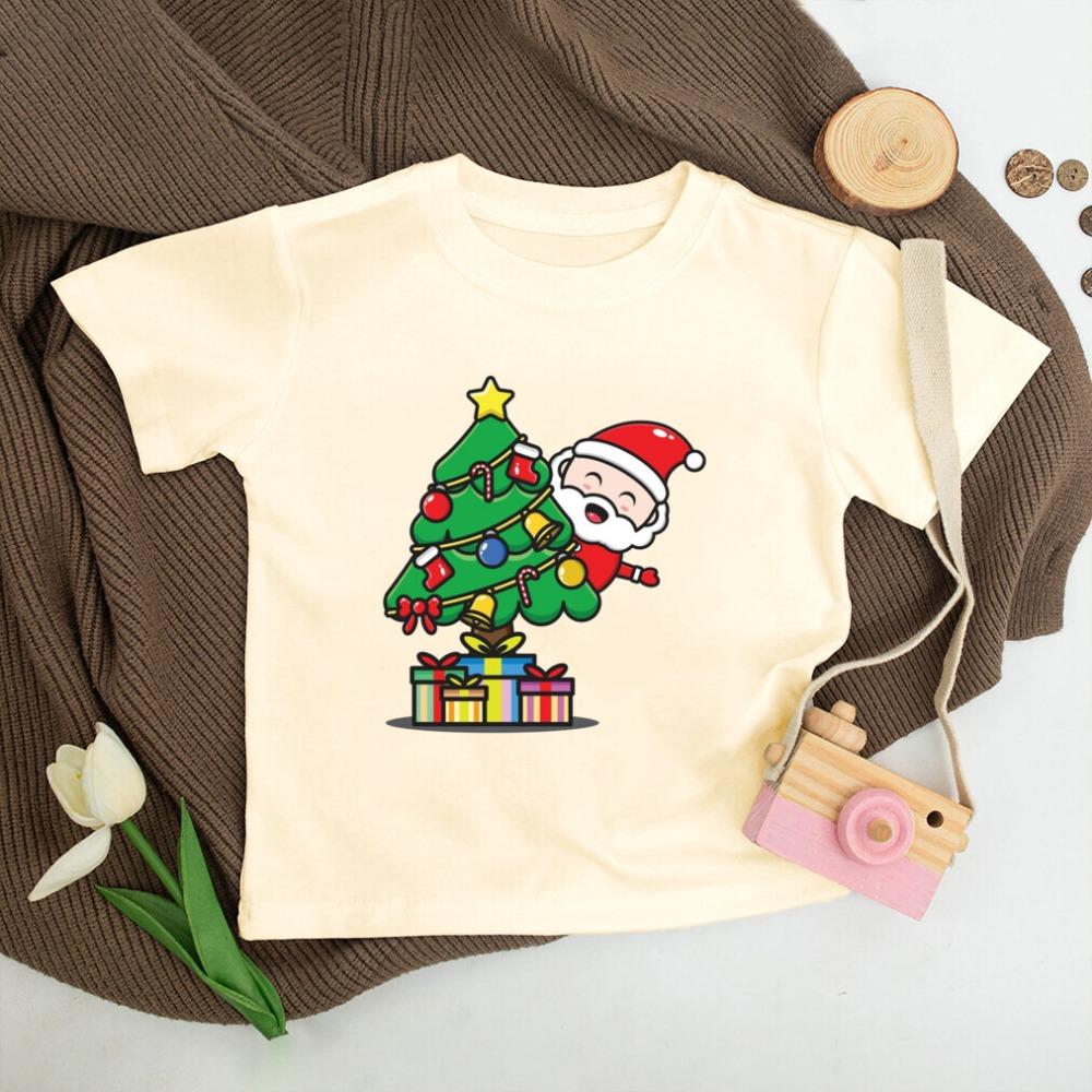 Santa Printed Christmas Kids Shirt Christmas Party Boys Girl Outfit Child Retro Short Sleeve T-shirt Toddler Xmas Holiday Shirts