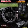 4-Piece Leopard Print Winter Plush Steering Wheel Cover Set Comfortable Car Rimless Shoulder Armrest Pad