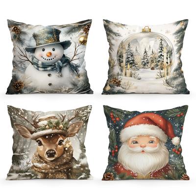 Retro Christmas Style Pillowcase Printed Polyester 40/45/50cm Throw Pillowcover Decorative Sofa Cushion Pillowslip Home Decor