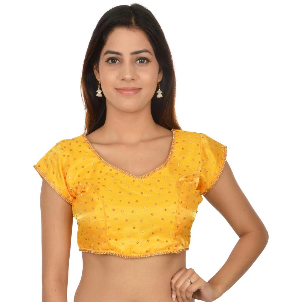 Women's V Neck Short Sleeves Blouse Indian Desigenr Ethnic Crop Top Choli Dress