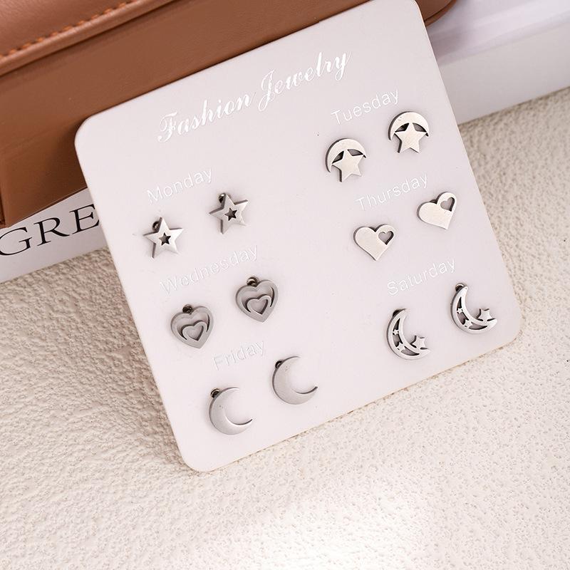 Stainless Steel Animal Love Earrings Do Not Repeat A Week Stud Earrings Set Simple Fashion Women'S Earrings Combination