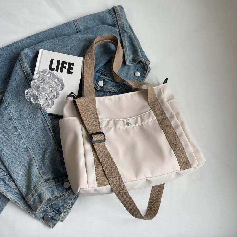 Large Capacity Stylish Canvas Tote Bag For Work And Casual Outings In Black Beige And Khaki Colors