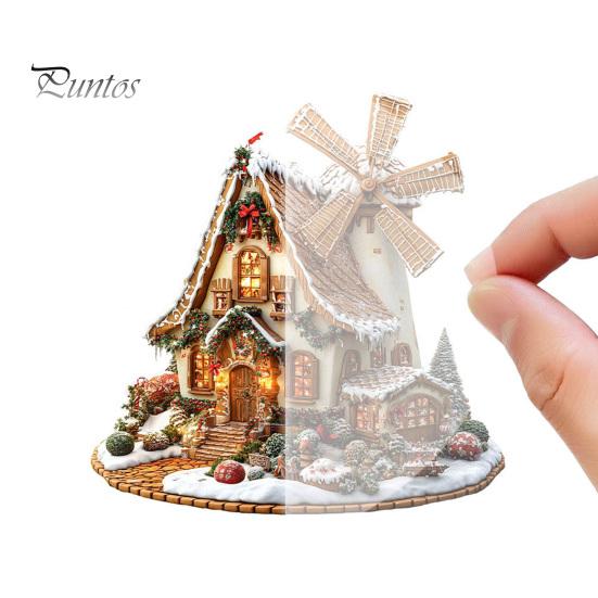Indoor Winter Holiday Decorations Gingerbread Log Cabin Ornament, 2D Acrylic Table Decoration, Christmas House Ornaments Double Sided Crafts for Home