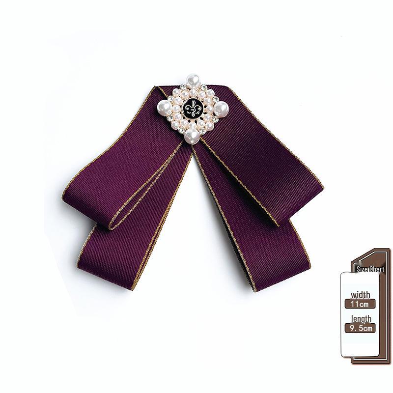 Korean Retro Bow Tie & Pearl Brooch - Women's Uniform Accessory