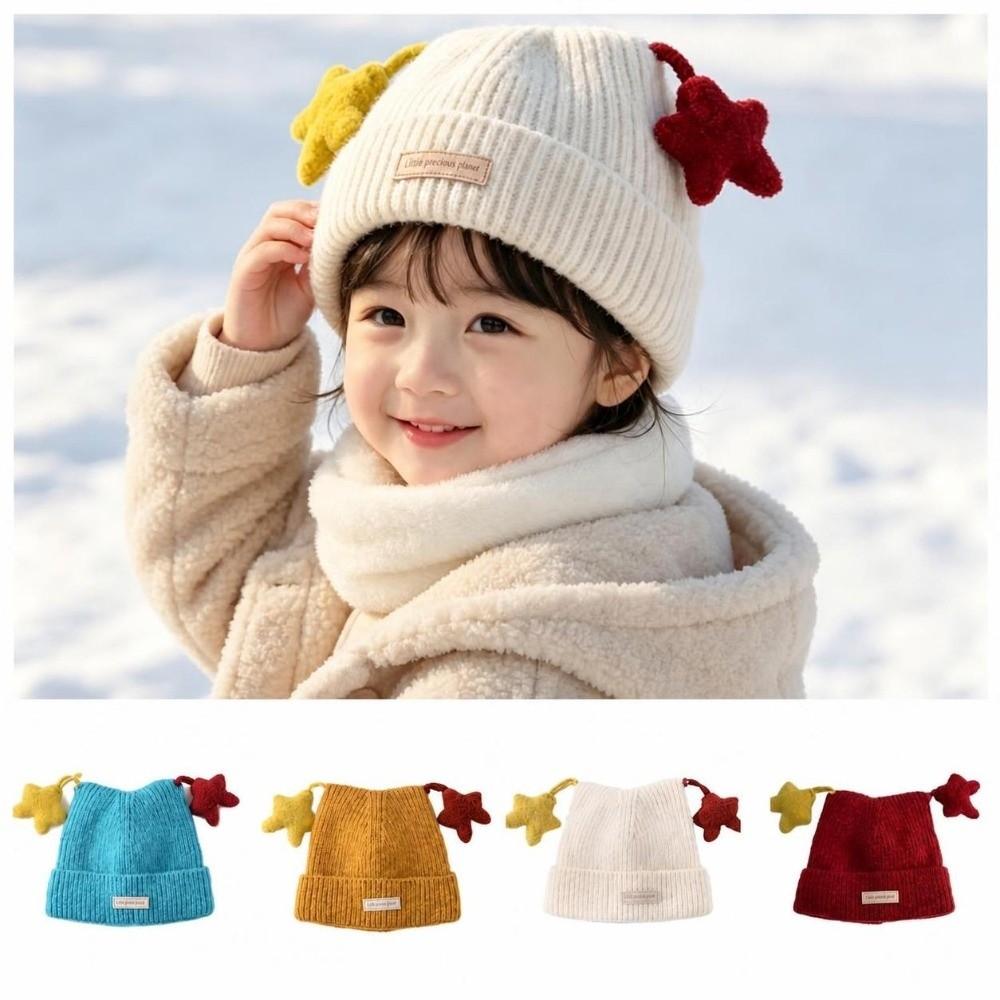 Thick Knit Children Hat Star Decor Knitted Cap Fashion Toddler Hat  Winter Outdoor