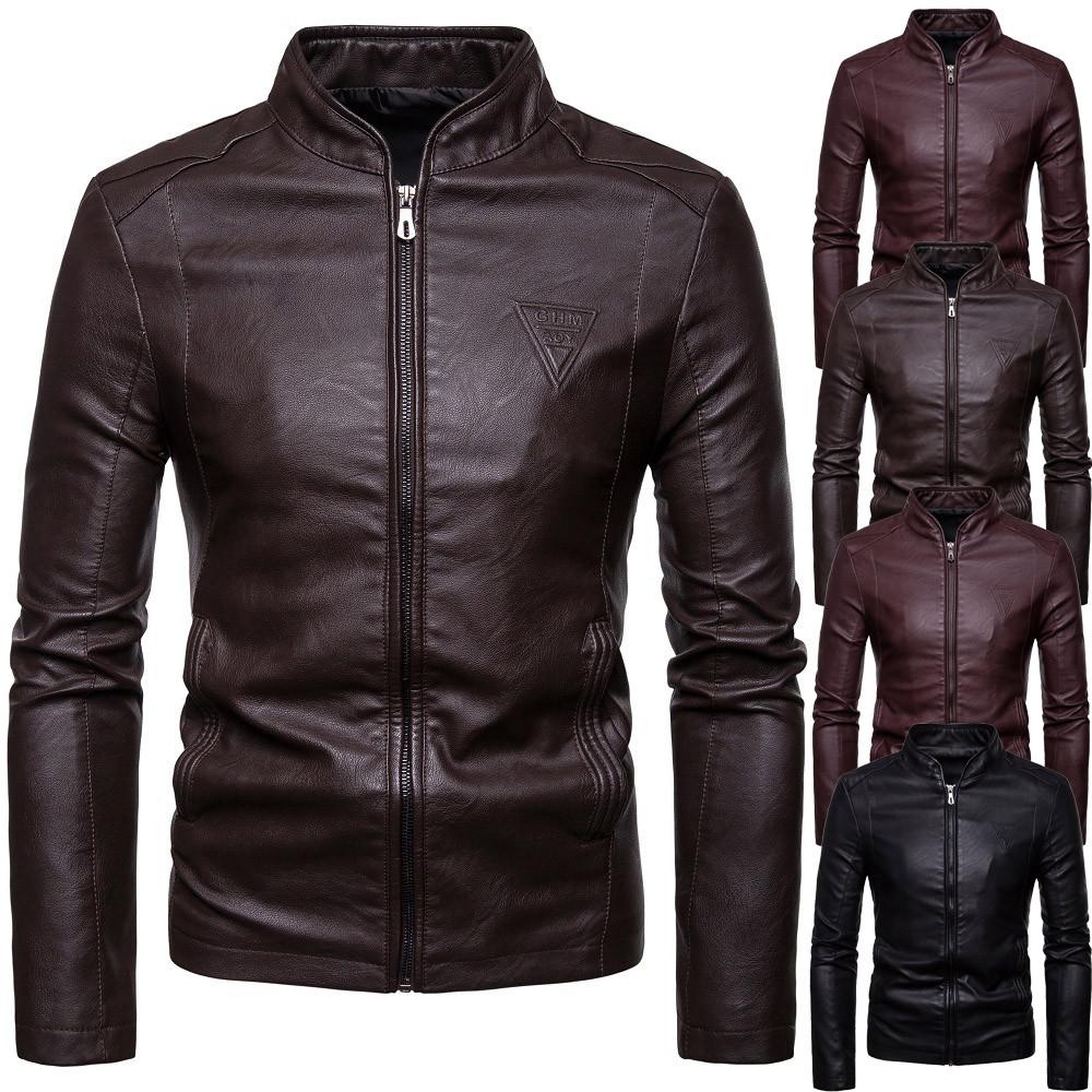 Fashion Men  Winter Warm Casual Leather Zipper Long Sleeve Jacket Coat Top