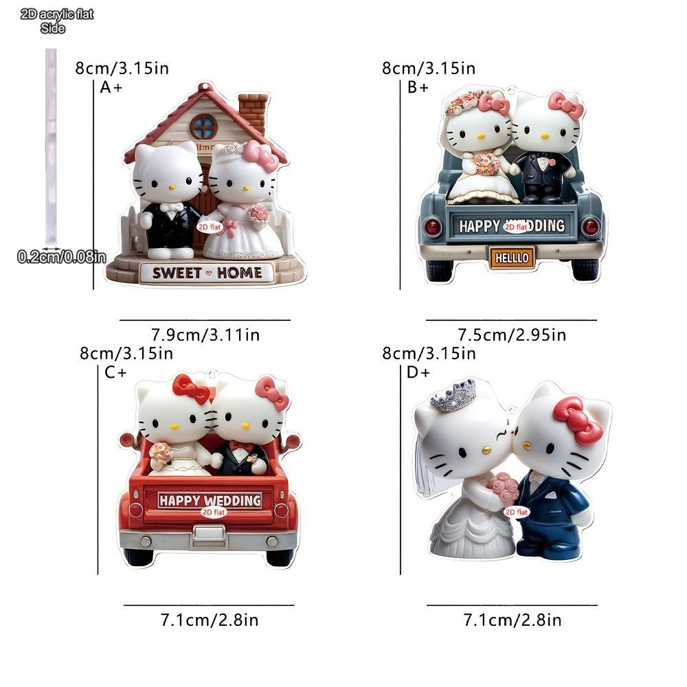 Ciondolo Acrilico Coppia di Sposi Hello Kitty - Design Romantico Sposo e Sposa con Cartello 'Sweet Home', Perfetto per Specchietto Retrovisore dell'Auto