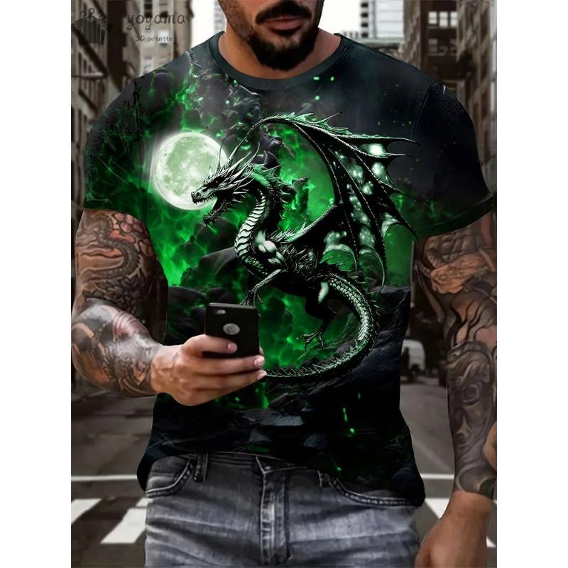 Fashion Personality Men T-Shirt Dragon Pattern 3D Printed Harajuku Street Short Sleeve O Neck T Shirts Oversized Tee Casual Tops