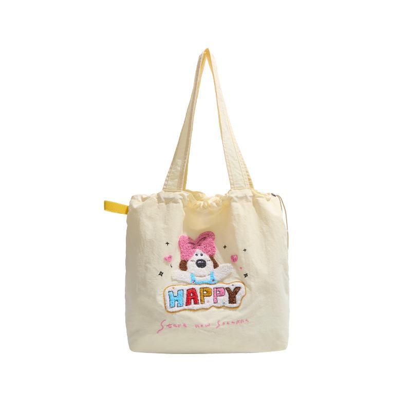 Cute Puppy Embroidered Shoulder Bag New Large-capacity Casual Versatile Portable Drawstring Large-capacity Tote Bag