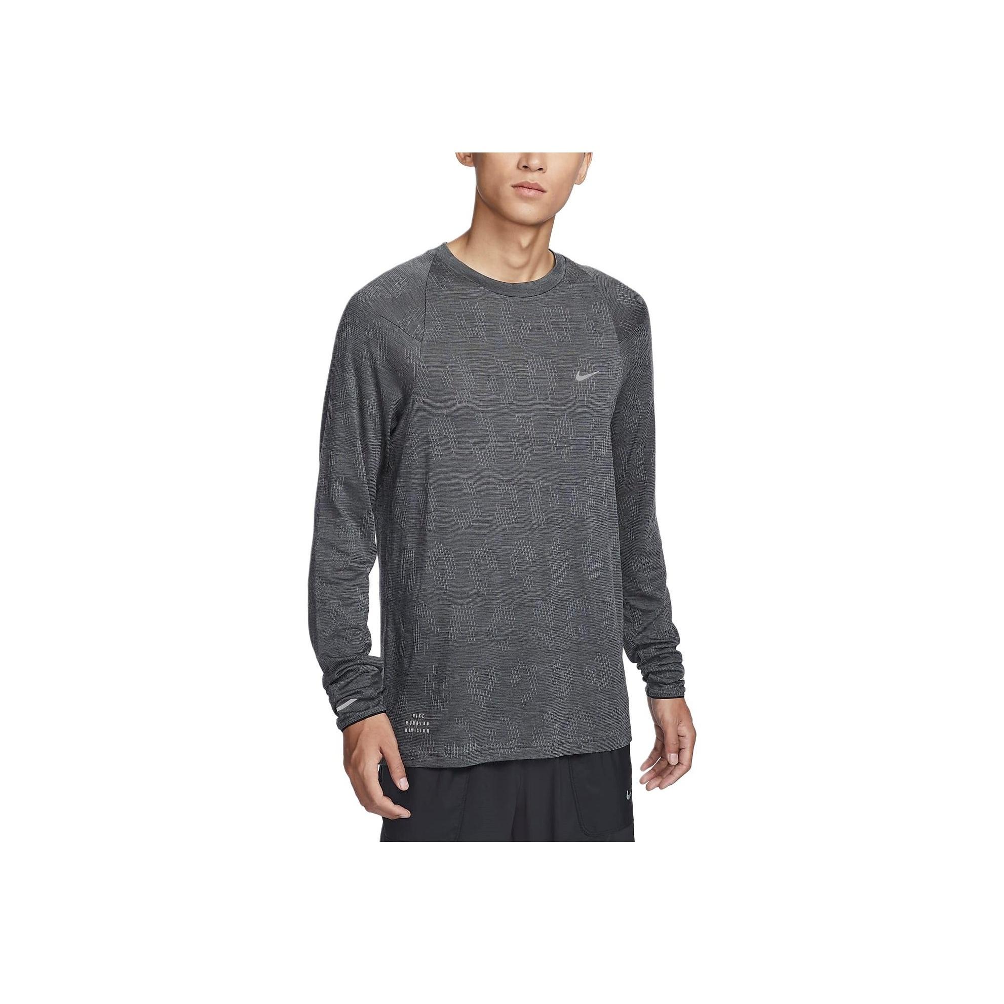 

Nike Therma-Fit Adv Running Division Comfortable Warm Soft Raglan Long Sleeve T-Shirt Men Tops Black Iron-Gray FZ1126-010 M
