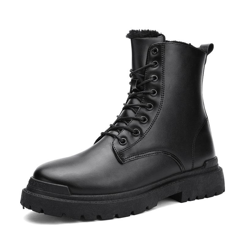Autumn Martin Boots Black High-top Trendy Shoes Locomotive Tooling Leather Boots Winter Heightening Mid-top Leather Shoes Cotton Shoes