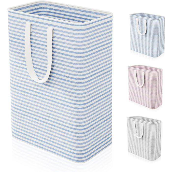 Panier à linge pliable 75L autoportant bleu - Poignées renforcées, lin imperméable 40×32×62 cm