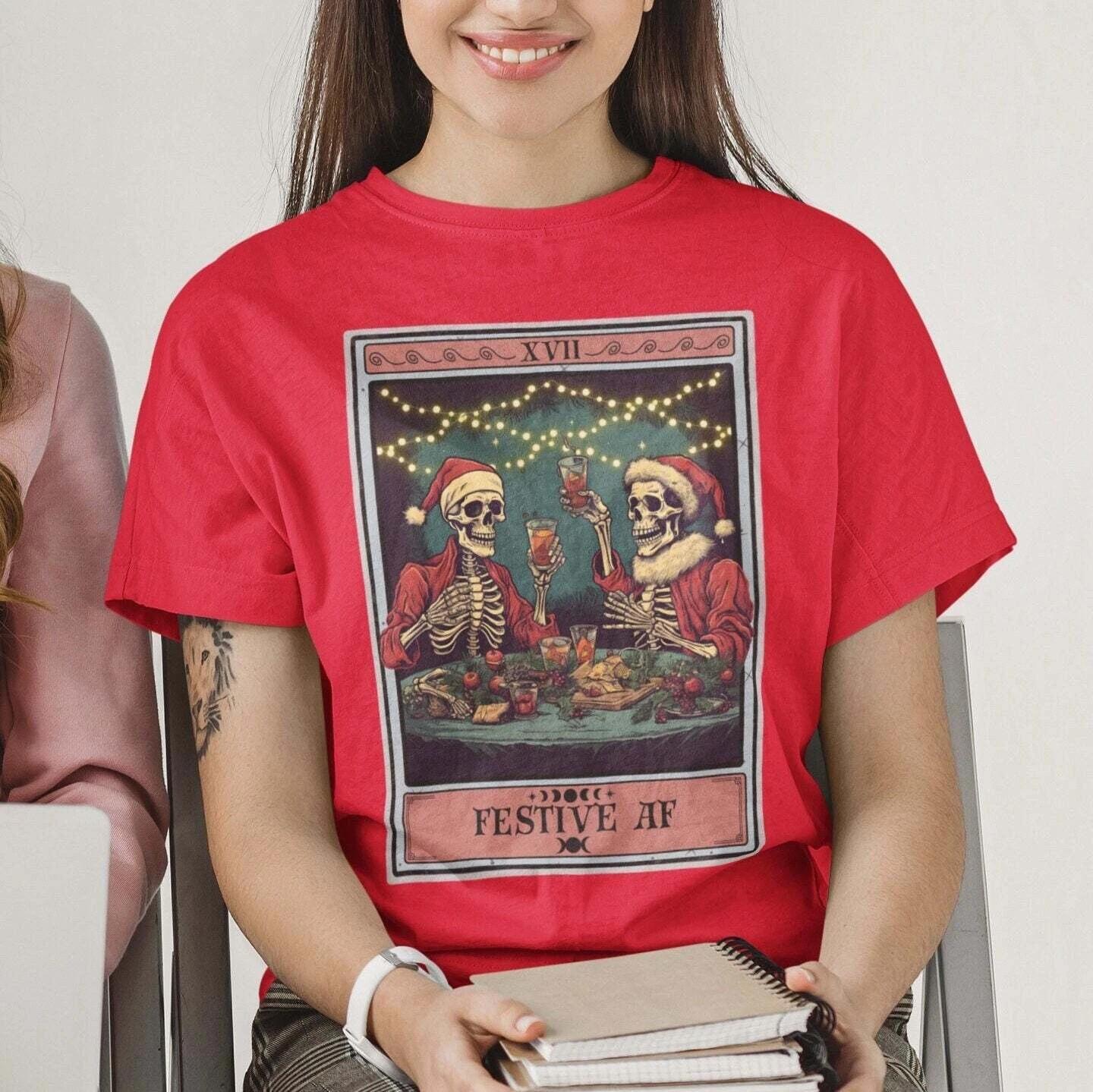 Skeleton Christmas Tarot Card Shirt S