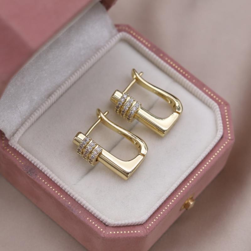 French new fashion jewelry two-tone plated water drop zircon geometric earrings elegant women's daily work bright accessories