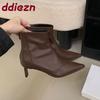 Fashion Fashion Stretch Women Ankle Boots Shoes Zippers Footwear Pointed Toe Ladies ShorBoots With Square Heels Shoes Female Pumps