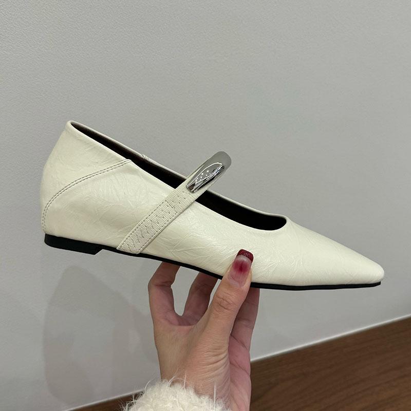 

Fashion Female Spring Summer Fashion Metal Ladies Mary Janes Shoes With Height Increasing Yellow Footwear Shallow Women Lolita Shoes 35 бежевый