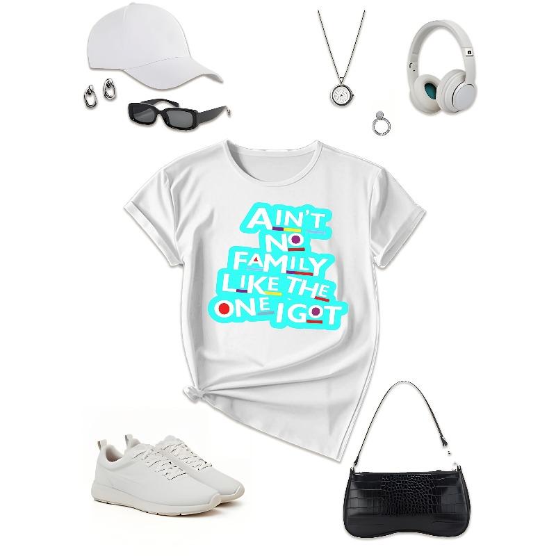

Women s Ain t No Family Like The One I Got Graphic Print T-Shirt Crew Neck Short Sleeve Casual Comfortable Spring Summer Tee 4XL білий