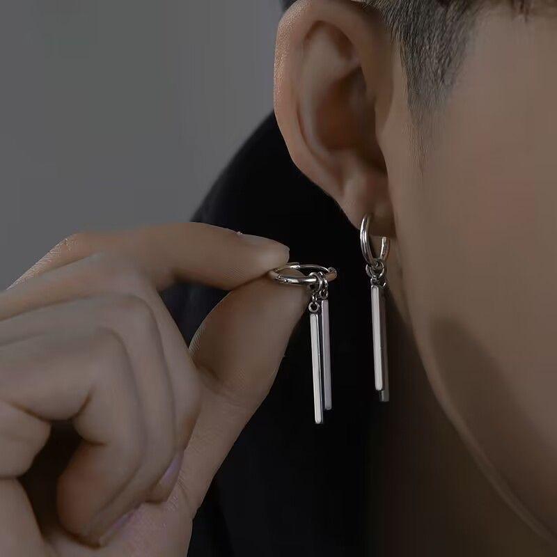 Titanium Steel High-end Style Earrings for Men, with Solon Ear Hooks.