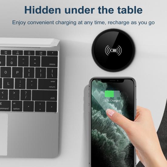 Invisible Wireless Charger 15W Desk Hidden Charging Station with Independent Coil Desktop Embedded Design 8mm Sensing Distance Desktop Integrated
