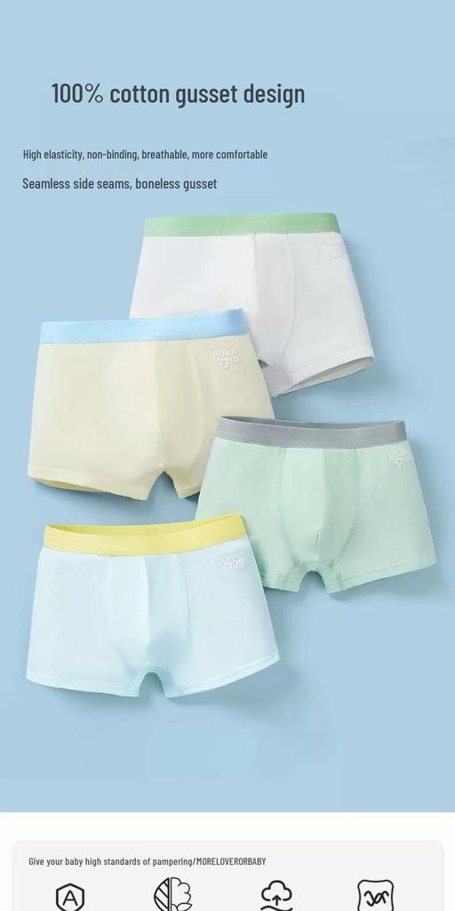 Class A 100% Cotton Boys' Antibacterial Boxer Briefs - Breathable & No Pinching Crotch for Growing Children