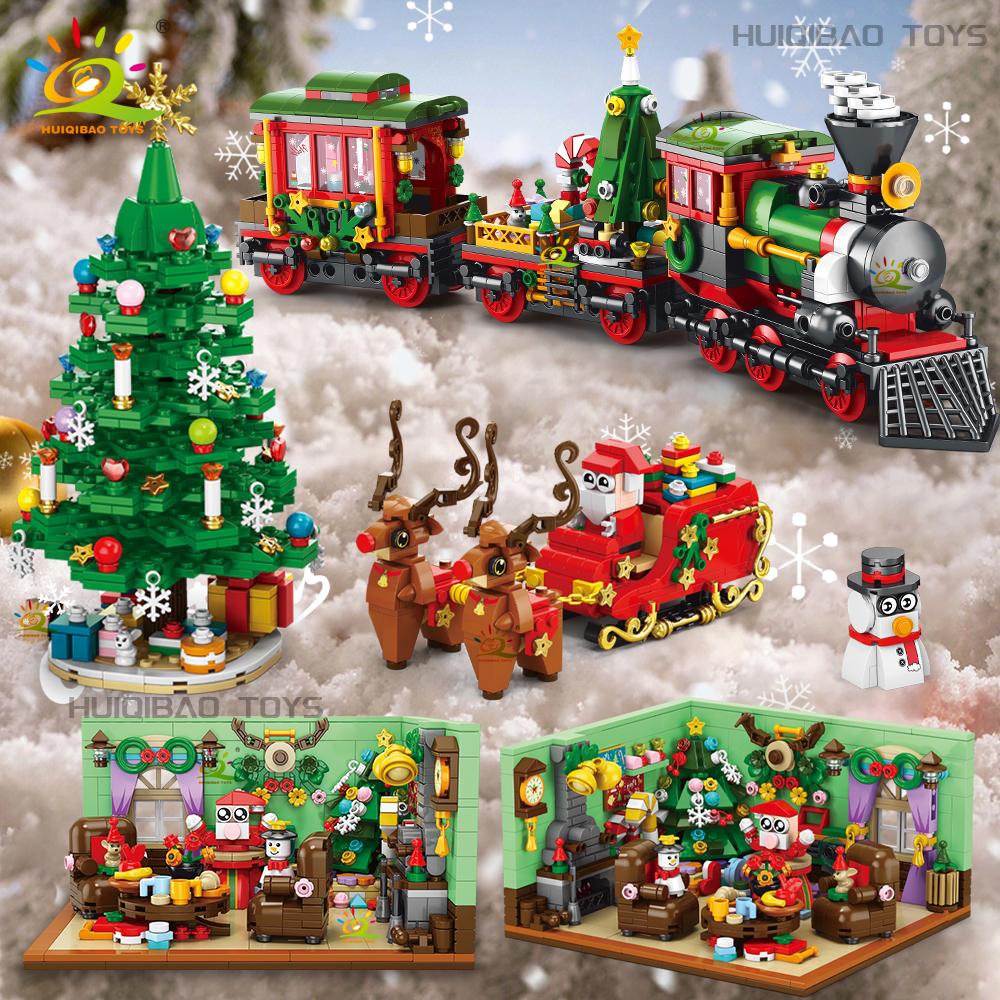 Christmas 24 Day Countdown Calendar Tree Santa Claus Train Model Building Block DIY Bricks Toys for Children Adult Gift
