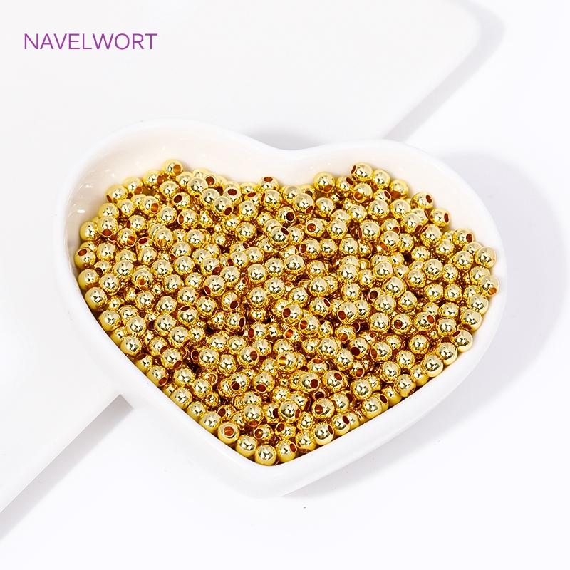 

2MM-8MM 18K Gold Plated Round Ball Beads Spacer Beads Brass Metal Loose Beads For Making Bracelet DIY Jewelry Making Accessories 2MM-100 pieces