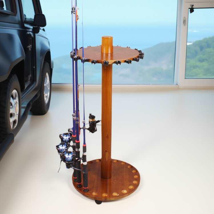 16-Position Solid Wood Fishing and Billiard Cue Rack for Rods and Cues - Tackle Display Stand